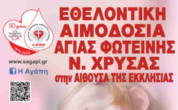 Εθελοντική αιμοδοσία στην Αγ. Φωτεινή Χρύσας